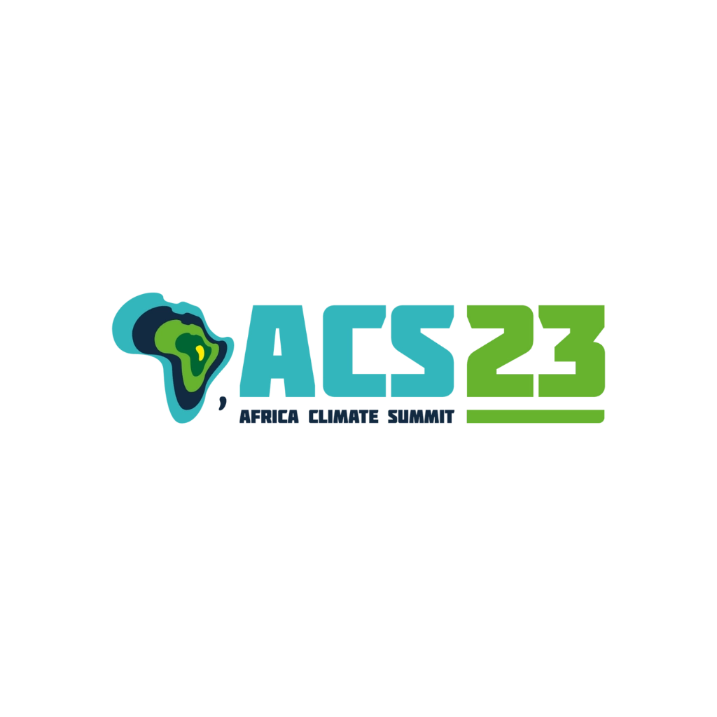 ACS23 Africa Climate Summit logo with stylized Africa map and teal and lime green typography on white background