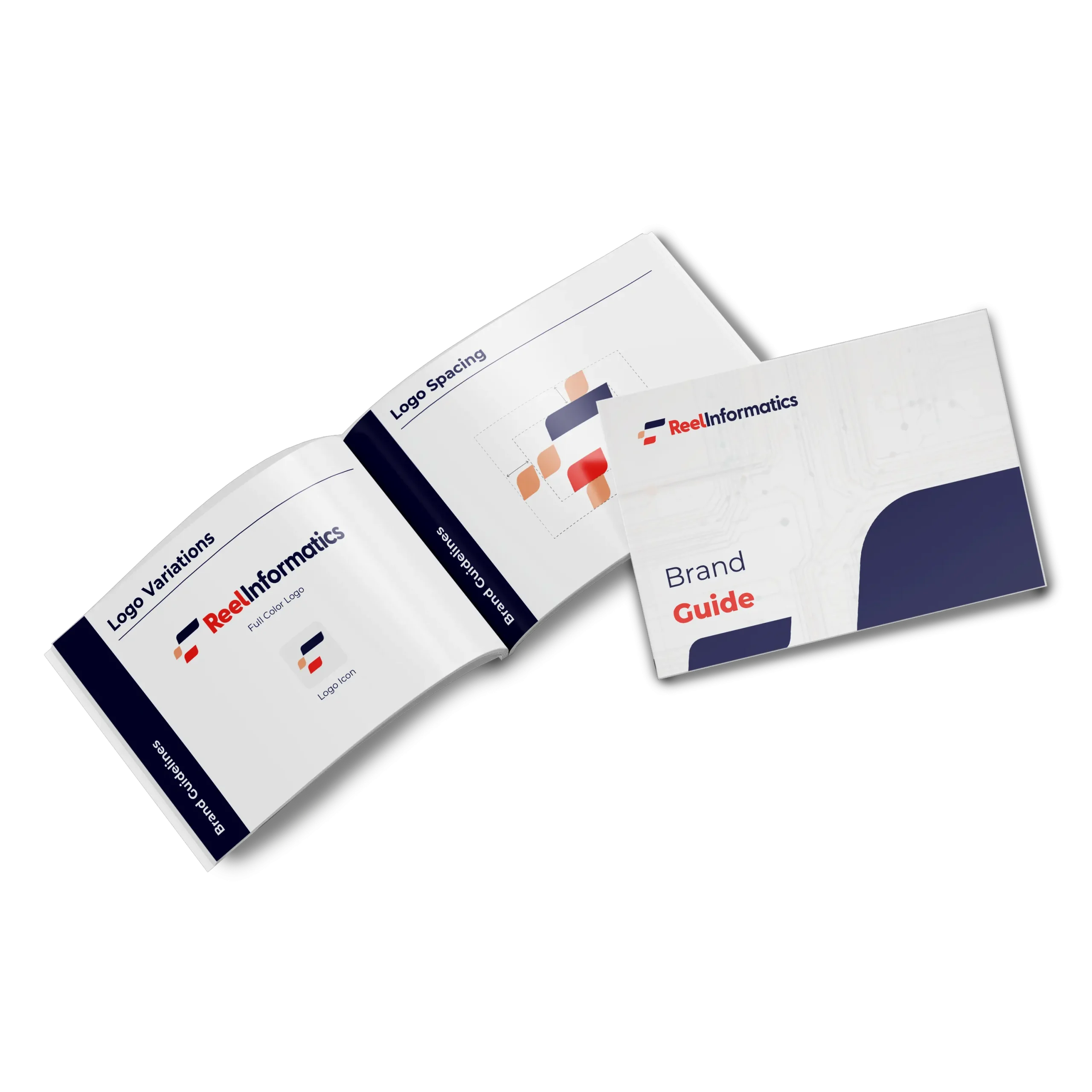 ReelInformatics Brand Guide booklet showing logo variations.